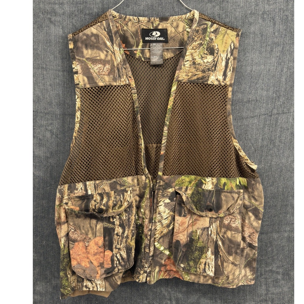 Mossy Oak Hunting Vest Mens M/L Camo Cotton Mesh Utility Game Bag Country